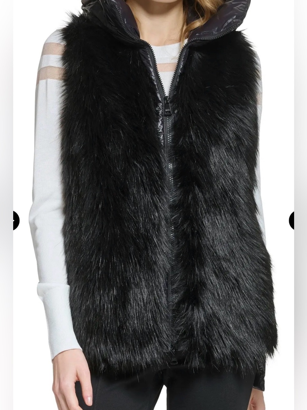 DKNY Black Faux Fur Puffer Vest – Size Small